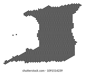 Hex Tile Trinidad Island map. Vector geographic scheme on a white background. Abstract Trinidad Island map composition is designed of hex-tile pixels.