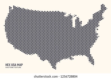 Hex USA Map Vector Isolated on Light Background. Hexagonal Halftone United States of America Wallpaper