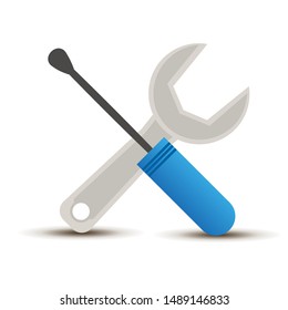 Hex wrench and screwdriver with shadow on a white background