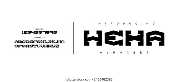 Hexa creative simple modern urban alphabet font. Digital abstract futuristic, logo, music, sport, minimal technology typography. Simple numeric vector illustration