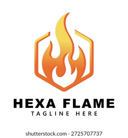 Plantilla de logotipo de llama hexa con fuego y diseño de forma hexagonal