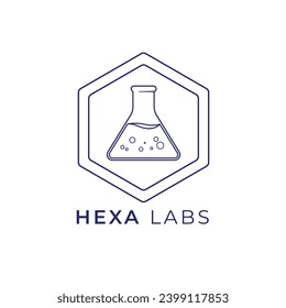 Hexa Labs Erlenmayer objeto logotipo de laboratorio simple de ciencia, Considere la posibilidad de incorporar un diseño estilizado, limpio y minimalista