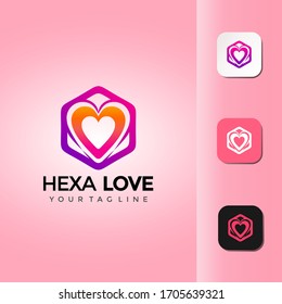 Plantilla Premium de Vector de diseño de logotipo de amor hexa
