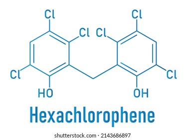 Hexachlorophene disinfectant molecule. Skeletal formula.