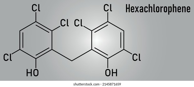 Hexachlorophene disinfectant molecule. Skeletal formula.