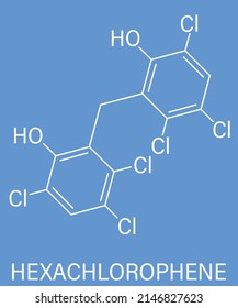 Hexachlorophene disinfectant molecule. Skeletal formula.