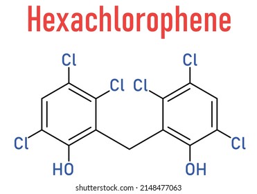 Hexachlorophene disinfectant molecule. Skeletal formula.