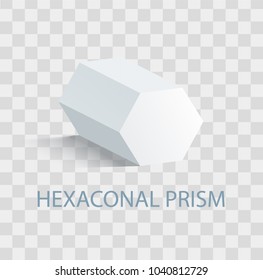 Hexaconal prism geometric figure in white color that casts shape. Three-dimensional shape with side in form of hexagon isolated vector illustration on transparent background