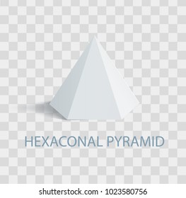 Hexaconal pyramid geometric shape that casts shade. Three-dimensional shape with side in form of triangle and based on hexagon vector illustration on transparent background