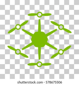 Hexacopter icon. Vector illustration style is flat iconic symbol, eco green color, transparent background. Designed for web and software interfaces.