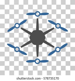 Hexacopter icon. Vector illustration style is flat iconic bicolor symbol, cobalt and gray colors, transparent background. Designed for web and software interfaces.