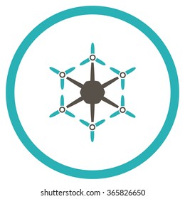 Hexacopter vector icon. Style is bicolor flat circled symbol, grey and cyan colors, rounded angles, white background.