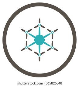 Hexacopter vector icon. Style is bicolor flat circled symbol, grey and cyan colors, rounded angles, white background.
