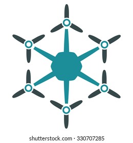 Hexacopter vector icon. Style is flat bicolor soft blue symbol, rounded angles, white background.