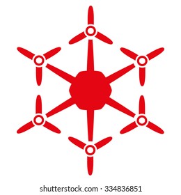 Hexacopter vector icon. Style is flat red symbol, rounded angles, white background.