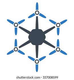 Hexacopter vector icon. Style is flat bicolor smooth blue symbol, rounded angles, white background.