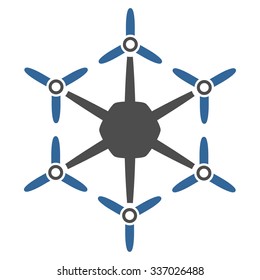 Hexacopter vector icon. Style is flat bicolor cobalt and gray symbol, rounded angles, white background.