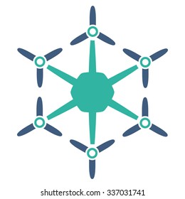 Hexacopter vector icon. Style is flat bicolor cobalt and cyan symbol, rounded angles, white background.