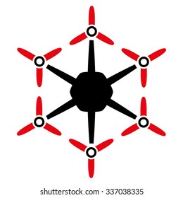 Hexacopter vector icon. Style is flat bicolor intensive red and black symbol, rounded angles, white background.