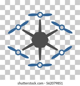 Hexacopter vector pictogram. Illustration style is flat iconic bicolor cobalt and gray symbol on a transparent background.