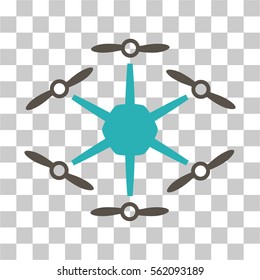 Hexacopter vector pictogram. Illustration style is flat iconic bicolor grey and cyan symbol on a transparent background.