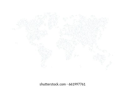 Hexadecimal computer code in the form of a silhouette of the world map. Navi symbols. Abstract background. Hacker attack. Generated computer code concept