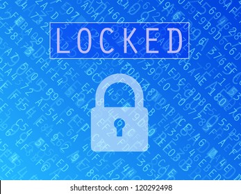 Hexadecimal numbers and letters with padlock symbol and Locked text vector background