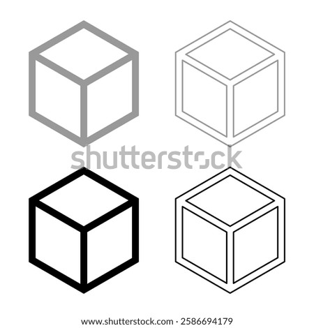 Hexagedron Sacred geometry symbol set icon grey black color vector illustration image solid fill outline contour line thin flat style