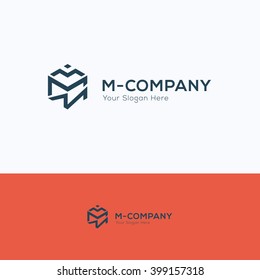 Hexagon 3D cube m letter logo