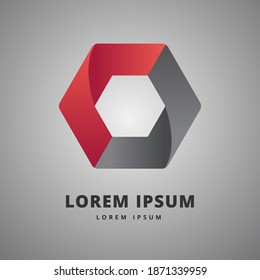 logotipo hexagonal 3D con una combinación de rojo y negro hace que este logotipo parezca limpio y elegante