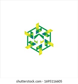 logotipo de diseño de flecha abstracta hexagonal. Icono de flecha. Icono de envío. Iconos Web, Digital, Marketing, Network. concepto de construcción. -vector