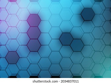 Hexagon abstract background. Blue geometric gradient shape glowing. Digital hi tech technology vector illustration.