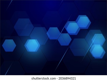 Hexagon abstrakter Hintergrund. Blaue geometrische Farbverlauf-Form glüht. Digitale Hightech-Vektorgrafik.