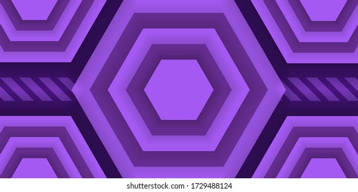 Fondo abstracto del hexágono. Color púrpura de la plantilla de Honeycomb 3D. Formas geométricas de ilustración vectorial. Pancarta violeta horizontal. Fondo de corte de papel. Hexagons fondo. Viñetas al estilo origami.