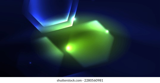Fondo abstracto del hexágono. Tecno hexágono de neón brillante formas de ilustración vectorial para papel tapiz, banner, fondo, página de aterrizaje, arte mural, invitación, impresiones, carteles