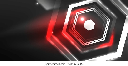 Hexagon abstrakter Hintergrund. Techno-glühende Neon-Hexagon-Formen Vektorgrafik für Tapeten, Banner, Hintergrund, Landungsseite, Wandkunst, Einladung, Drucke, Poster