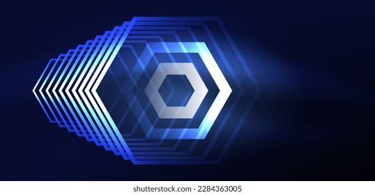 Fondo abstracto del hexágono. Tecno hexágono de neón brillante formas de ilustración vectorial para papel tapiz, banner, fondo, página de aterrizaje, arte mural, invitación, impresiones, carteles