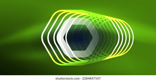 Fondo abstracto del hexágono. Tecno hexágono de neón brillante formas de ilustración vectorial para papel tapiz, banner, fondo, página de aterrizaje, arte mural, invitación, impresiones, carteles