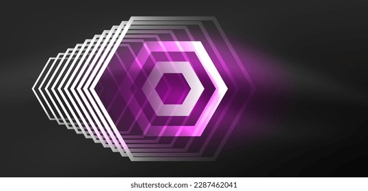Hexagon abstract background. Techno glowing neon hexagon shapes vector illustration for wallpaper, banner, background, landing page, wall art, invitation, prints, posters