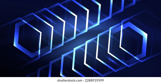 Hexagon abstract background. Techno glowing neon hexagon shapes vector illustration for wallpaper, banner, background, landing page, wall art, invitation, prints, posters