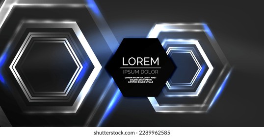Hexagon abstract background. Techno glowing neon hexagon shapes vector illustration for wallpaper, banner, background, landing page, wall art, invitation, prints, posters