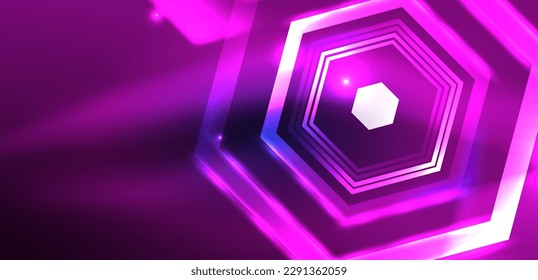 Hexagon abstrakter Hintergrund. Techno-glühende Neon-Hexagon-Formen Vektorgrafik für Tapeten, Banner, Hintergrund, Landungsseite, Wandkunst, Einladung, Drucke, Poster