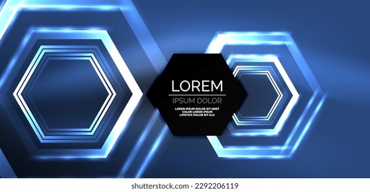 Hexagon abstract background. Techno glowing neon hexagon shapes vector illustration for wallpaper, banner, background, landing page, wall art, invitation, prints, posters