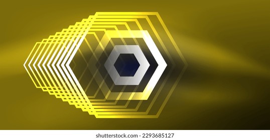 Fondo abstracto del hexágono. Tecno hexágono de neón brillante formas de ilustración vectorial para papel tapiz, banner, fondo, página de aterrizaje, arte mural, invitación, impresiones, carteles