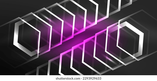 Hexagon abstract background. Techno glowing neon hexagon shapes vector illustration for wallpaper, banner, background, landing page, wall art, invitation, prints, posters