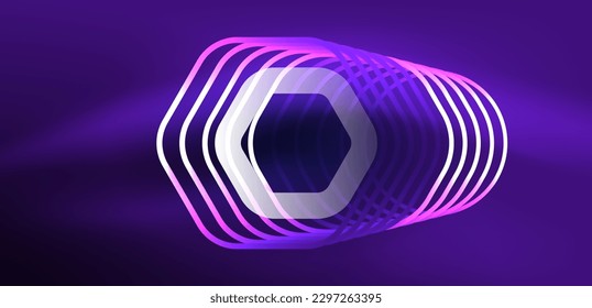Hexagon abstract background. Techno glowing neon hexagon shapes vector illustration for wallpaper, banner, background, landing page, wall art, invitation, prints, posters