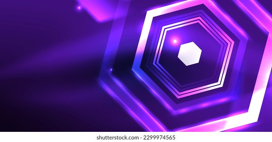 Hexagon abstract background. Techno glowing neon hexagon shapes vector illustration for wallpaper, banner, background, landing page, wall art, invitation, prints, posters