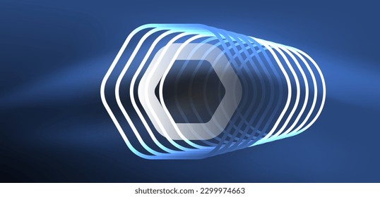 Fondo abstracto del hexágono. Tecno hexágono de neón brillante formas de ilustración vectorial para papel tapiz, banner, fondo, página de aterrizaje, arte mural, invitación, impresiones, carteles