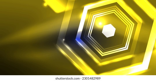 Hexagon abstract background. Techno glowing neon hexagon shapes vector illustration for wallpaper, banner, background, landing page, wall art, invitation, prints, posters