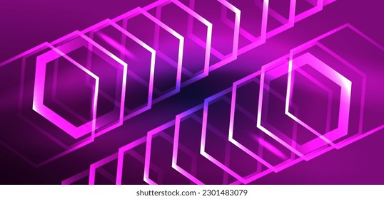 Hexagon abstract background. Techno glowing neon hexagon shapes vector illustration for wallpaper, banner, background, landing page, wall art, invitation, prints, posters